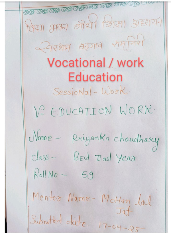 Vocational / work Education sessional B.Ed 2nd year pdf