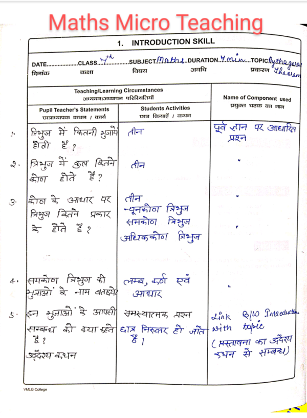 Maths Micro Teaching Daily in hindi b ed