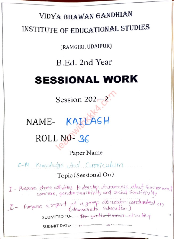 knowledge and curriculum sessional work pdf