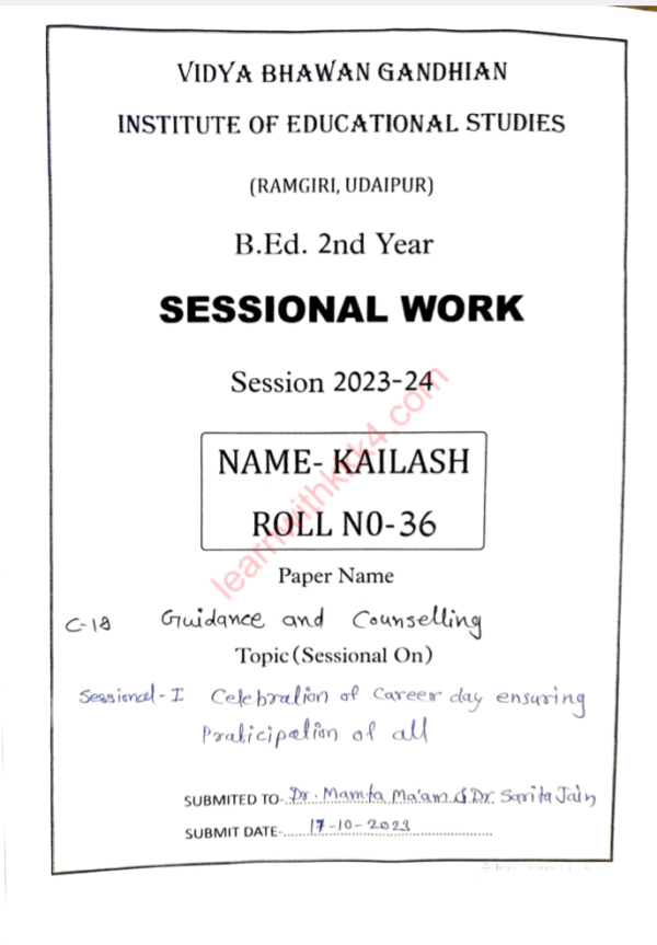 Guidance And Counselling sessional work pdf